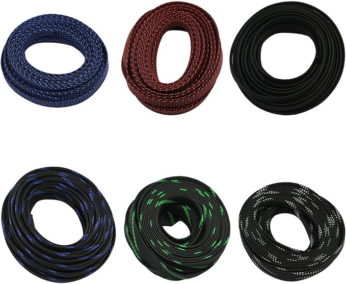 30ft PET Expandable Sleeving Wire Cable Sleeve (1/2", Red&Black)