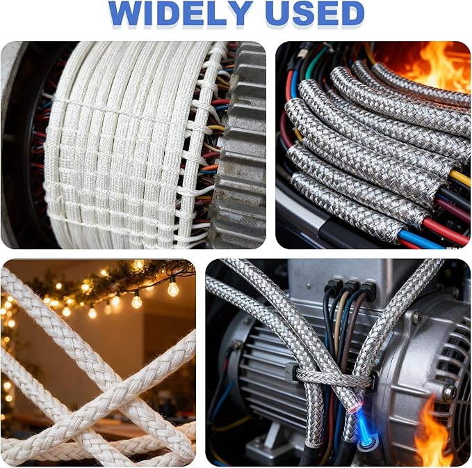 uxcell Insulation Braid Sleeving,3mm/0.12 Inch-5m/16 Feet High Temp Fiberglass Sleeve White