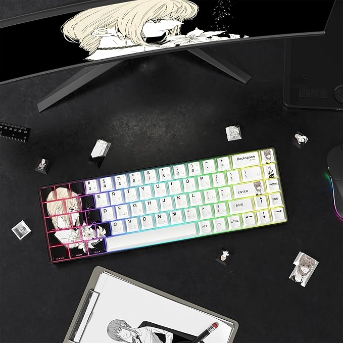 Rainy Japanese Anime Keycaps 60 65 75 100 Percent,Cherry Keycaps130 Keys PBT Dye Sublimation Custom Keycaps Set for Mechanical Keyboard 61/64/75/84/87/104/108 Layout with Key Pulle (Black)