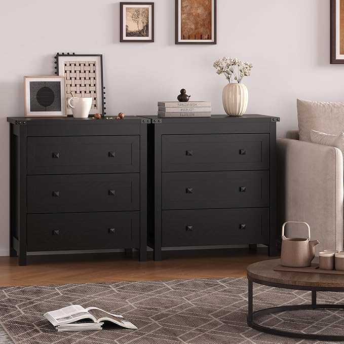 BORNOON 3-Drawer Dresser, Small Wooden Chest of Drawers with Metal Knobs, Water-Resistant Top, Storage Organizer with Anti-Tip Kit for Bedroom, Nursery, Living Room
