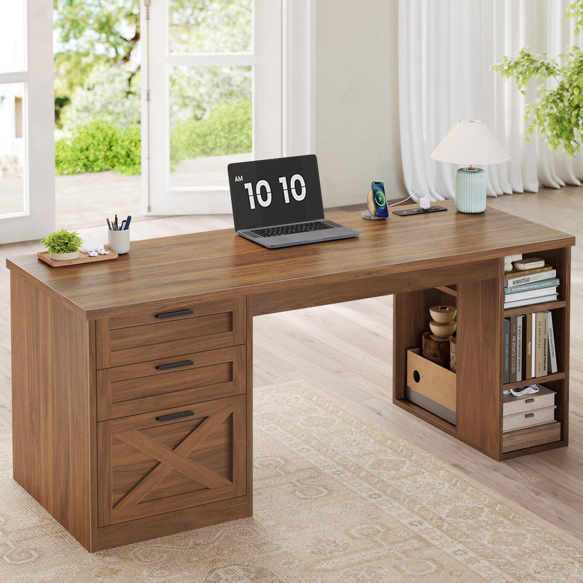 SEDETA 55.1" Farmhouse Executive Office Desk with 3 Drawers for Home Office