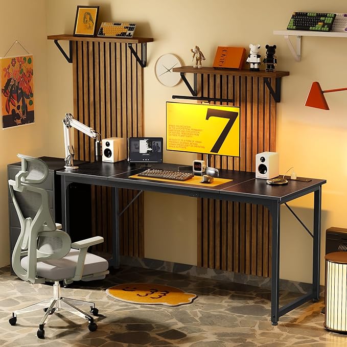 PRAISUN 63 X 24 Inch Office Computer Desk with Power Outlets and USB-C Port, Larger and Longer Gaming Desk, for Home Office, Study, Writing Work from Home Table, Metal Frame, Black