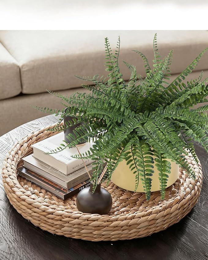 Coferset 13.5" Small Fake Plant Fern Potted Artificial Plants Fake Fern for Shelf Home Bathroom Office Decor(Gold Mental Pot)