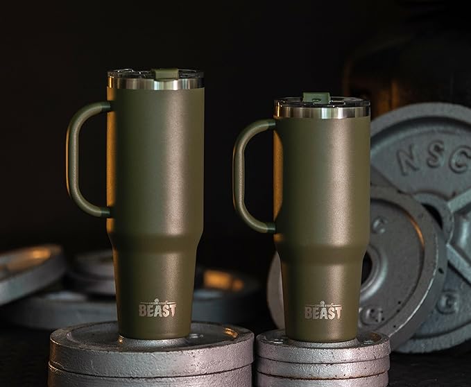 Beast 42 oz Tumbler with Handle Stainless Steel Vacuum Insulated Coffee Ice Cup Double Wall Travel Flask (Army Green)