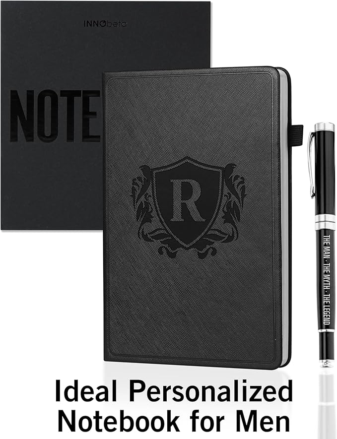 InnoBeta Personalized Notebook for Men, Hardcover Leather Journal for Writing, Travel, Business, Work & School, Note Taking, A5 Diary Notepad, 5.7"×8.3" Black, G