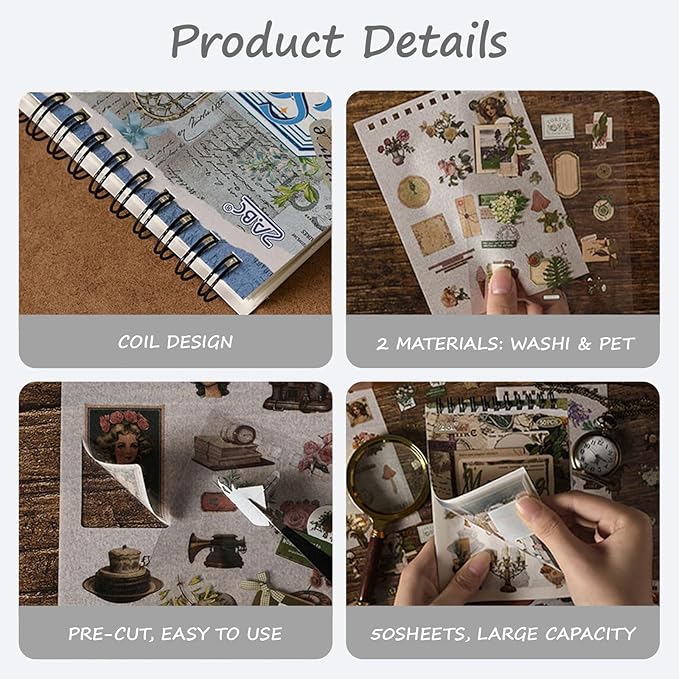SIBLYMONA Vintage Stickers Pack, 50 Sheets Over 500 Pcs Art Stickers for Journaling, Scrapbooking Supplies and Junk Journal Bullet Journal Deco & Collage Kit Planner Accessories (Plant)
