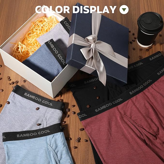 BAMBOO COOL Men's Ultra Breathable Underwear,No Riding Up Boxer Briefs with ComfortFlexible Waistband,Multipack