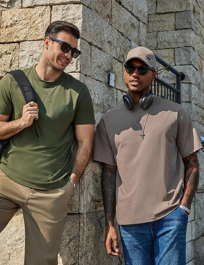 COOFANDY Men's Cotton T-Shirts Oversized Shirt Short Sleeves Streetwear Loose Fit Summer Tee Tops Washed Basic Unisex Shirts