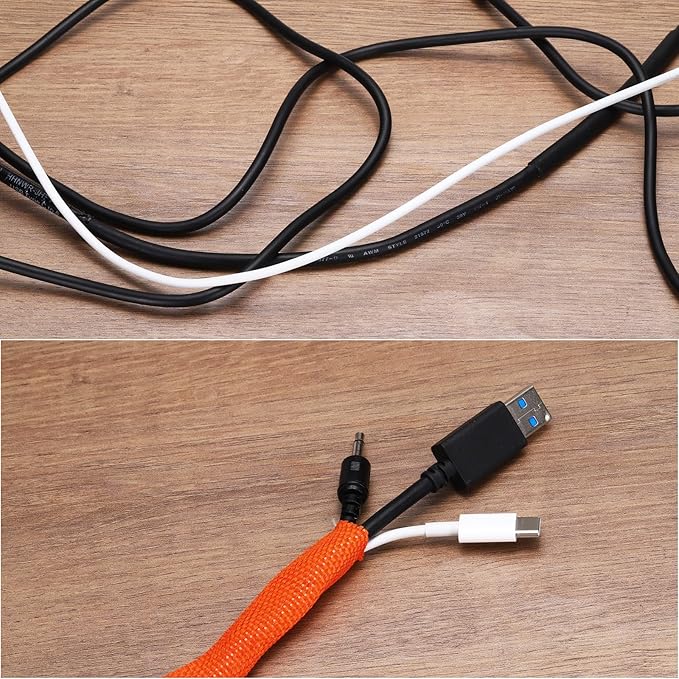 MECCANIXITY Braided Cable Sleeves Heat Shrinkable Fabric Sleeving, 1" 3ft Orange 2:1 Ratio Heat Shrinkable Cord Protector for Harness Cable, Network Cable Protection, Cable Management