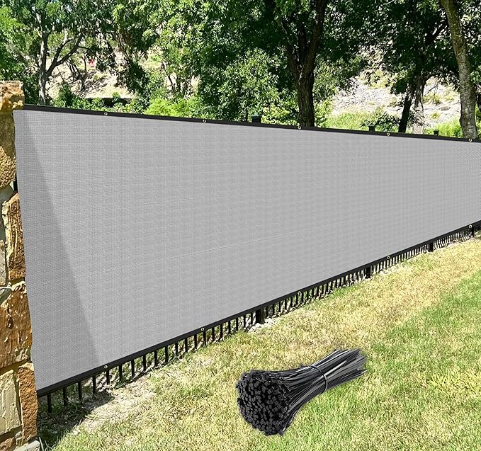 Windscreen4less Privacy Fence Screen Heavy Duty Windscreen Fencing Mesh Fabric Shade Net Cover with Brass Grommtes for Outdoor Wall Garden Yard Pool Deck, 6'x51' Light Gray