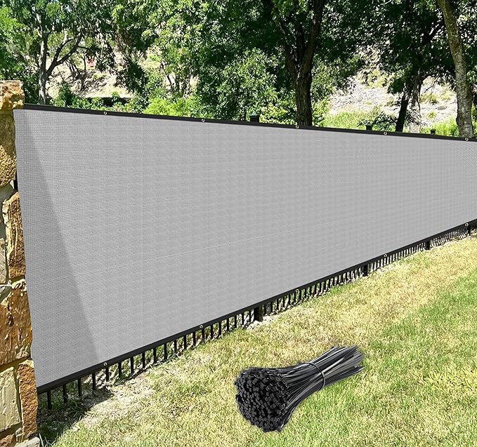 Windscreen4less Privacy Fence Screen Heavy Duty Windscreen Fencing Mesh Fabric Shade Net Cover with Brass Grommtes for Outdoor Wall Garden Yard Pool Deck, 6'x242' Light Gray