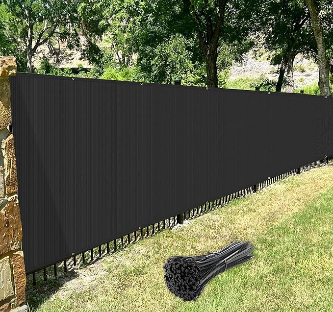 Windscreen4less Privacy Fence Screen Heavy Duty Windscreen Fencing Mesh Fabric Shade Net Cover with Brass Grommtes for Outdoor Wall Garden Yard Pool Deck, 6'x297' Black