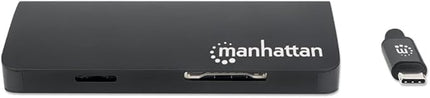 Manhattan USB-C Dock/Hub with Card Reader, Ports (x5): Ethernet, USB-A (3) and USB-C, with Power Delivery to USB-C Port (100W), 5 Gbps (USB 3.2 Gen1 aka USB 3.0), Cable 30cm, Aluminium, Black