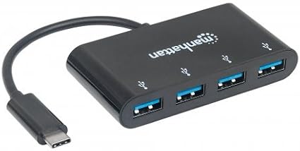 Manhattan 4-Port USB 3.0 Hub – with 5 Gbps Data Transfer, 1A Mobile Device Charging, 8 inch Cable – Compatible with PC, MacBook, Mac Pro, Mac mini, iMac, Surface Pro, Flash Drive - 162746