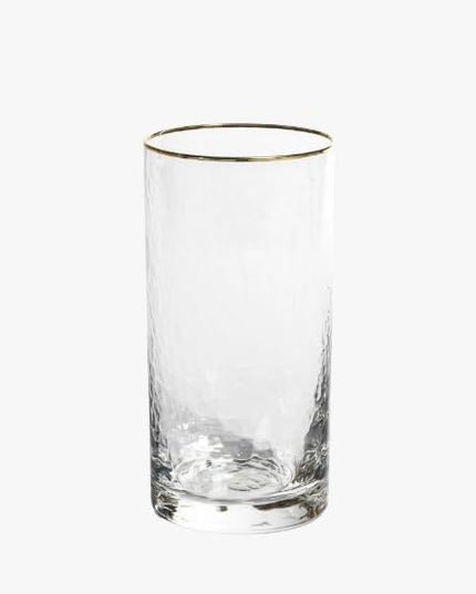 Set of 4 Hammered Highball Glasses with Gold Rim 3 x 6 Inch, Elegant Textured Drinkware for Cocktails and Beverages