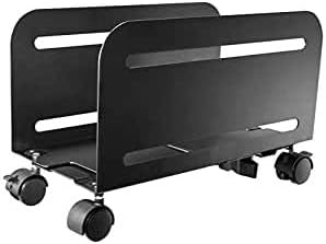 Mount Plus MP-CPB-4 Single Black Computer Tower Desktop ATX-Case, CPU Steel Rolling Stand, Adjustable Mobile Cart Holder with Locking Caster Wheels (1 Pack Cart)