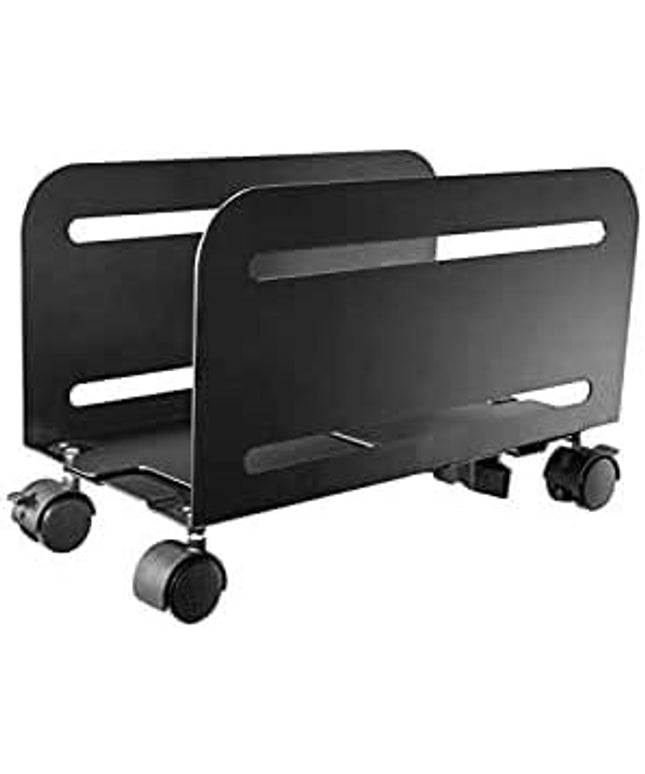 Mount Plus MP-CPB-4 Single Black Computer Tower Desktop ATX-Case, CPU Steel Rolling Stand, Adjustable Mobile Cart Holder with Locking Caster Wheels (1 Pack Cart)