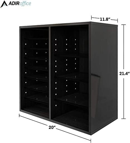 AdirOffice Wooden Adjustable organizerserature Organizer, 16 Compartment Office Mailbox, or Classroom Literature Organizer, Black