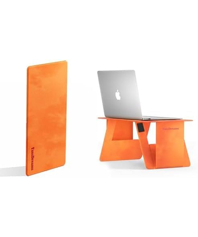 Foldable Laptop Desk Bed Computer Desk, FansDreams Pi Foldable and Portable Lap Desk, Portable Folding Lap Table, Standing Lightweight Travel Laptop Table for Study and Work (Orange, Standard)
