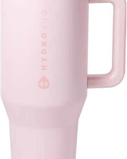 HydroJug Traveler - 32 oz Water Bottle with Handle & Flip Straw - Fits in Cup Holder, Leak Resistant Tumbler-Reusable Insulated Stainless Steel & Rubber Base - Gifts for Women & Men, Pink Sand