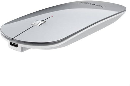FENIFOX Wireless Bluetooth Mouse, Ultra-Thin Flat and Slim Silent USB-C Rechargeable Travel Mini Portable Mouse for Mac iPad Laptop MacBook Tablet Chromebook - White and Silver