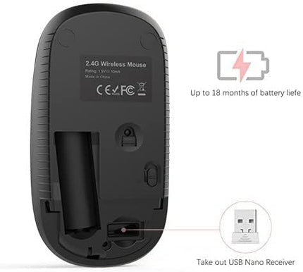 VssoPlor Wireless Mouse, 2.4G Slim Portable Quiet Computer Mice with Nano Receiver for Notebook, PC, Laptop, Computer-Black and Wine Red