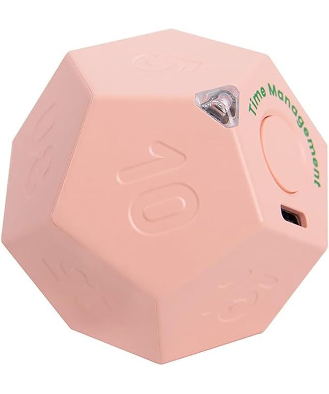 Mini 12 Sided Cube Timer, 11 Preset Times Pomodoro Timer for Enhanced Productivity. Ideal for ADHD Management, Workout, Study & Kitchen Cooking. Easy to Use (Pink)