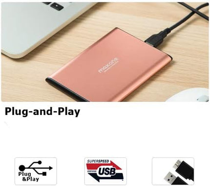 Maxone 500GB Ultra Slim Portable External Hard Drive HDD USB 3.0 Compatible with PC, Laptop - Rose Pink