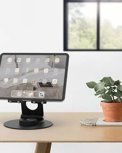 KABCON Swivel Tablet Stand, Aluminum Portable 360°Rotating Holder for Desk,Business,Kitchen,Desktop,Table Stand for iPad Pro 9.7,10.5,12.9/Air Mini,Tab,Fire,Nexus,E-Reader-Black