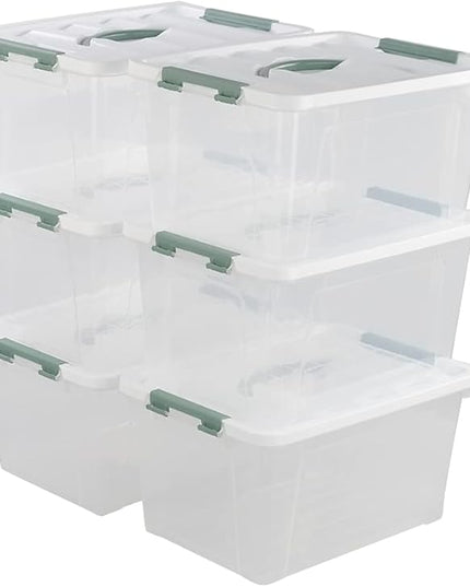 Gloreen 14 Quart Clear Storage Bins with Lid, Multipurpose Plastic Latch Box, 6 Packs
