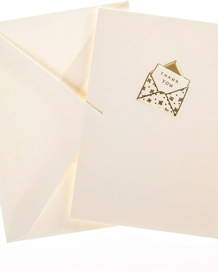 Graphique Just a Note La Petite Presse Boxed Notecards, 10 Embellished Gold Foil Blank"Thank You" Cards with Matching Envelopes and Storage Box, 3.25" x 4.75"