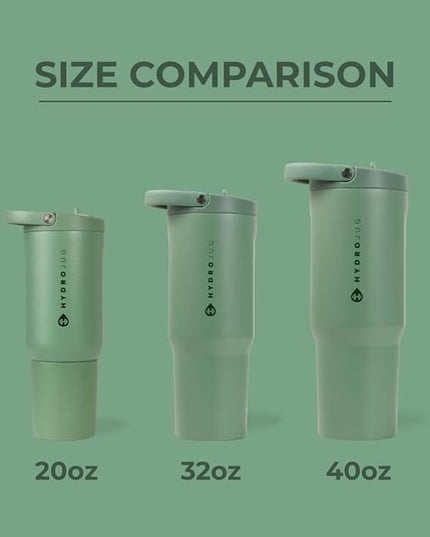 HydroJug Sport - Stainless Steel Tumbler with Straw, Vacuum Insulated, 20oz Leakproof Water Bottle, Ergonomic Design, Reusable, Dishwasher Safe, Rubber Base, Durable for Gym or Outdoors, Sage