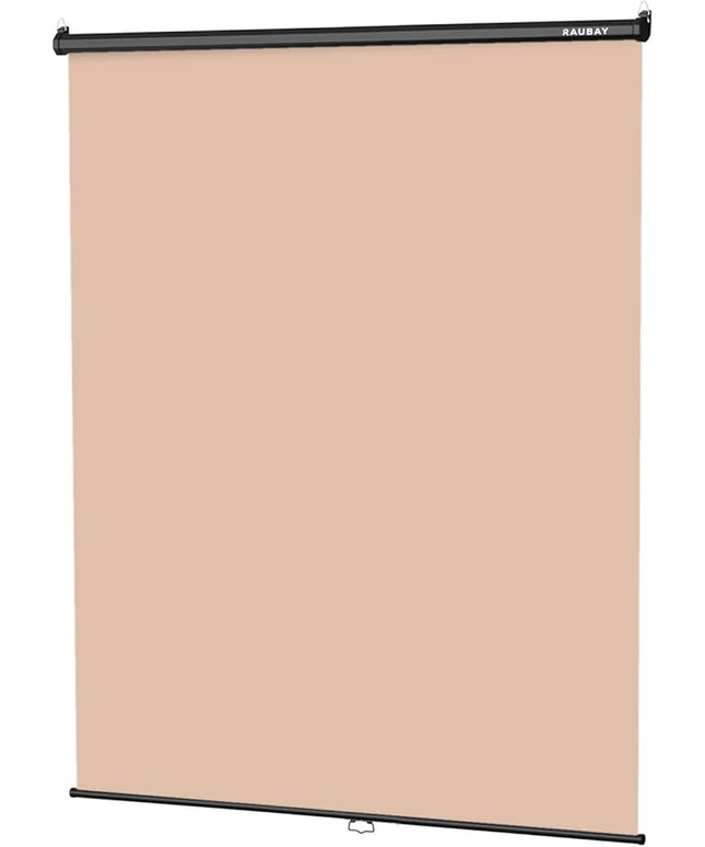 RAUBAY Retractable Pull Down Beige Screen Backdrop - 59.8" x 86.6" Collapsible Wall-Mount Nude Background for Professional Video Production, Photography, TikTok and Video Conferencing