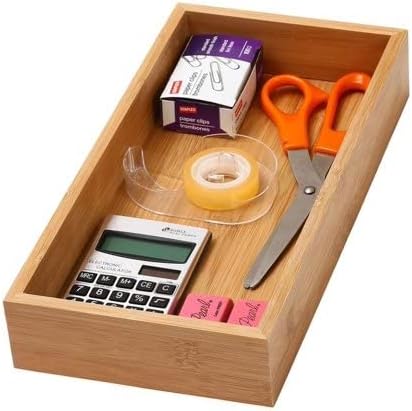 YBM Home Bamboo Drawer Organizer Storage Box for Kitchen Drawer, Junk Drawer, Office, Bedroom, Children Room, Craft, Sewing, and Bathroom, 6x15x2 inch