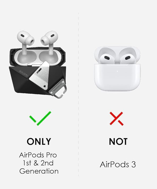 Aulumu A09 Geometric AirPods Pro 2 Case [2nd/1st Generation] with Lock | Protective Cover with Nylon Buckle | Alloy Armour | Compatible with Apple AirPods Pro(2023/2022/2019) - Black