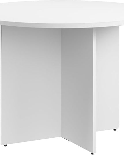 Bush Business Furniture 42-inch Round Conference Table with Wood Base, Circular Meeting Room Desk for 4 Users, White