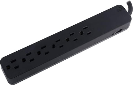 GE Pro 6-Outlet Surge Protector, 8 Ft Extension Cord, 1560 Joules, Power Strip, Flat Plug, Integrated Circuit Breaker, Wall Mount, UL Listed, Black, 37052