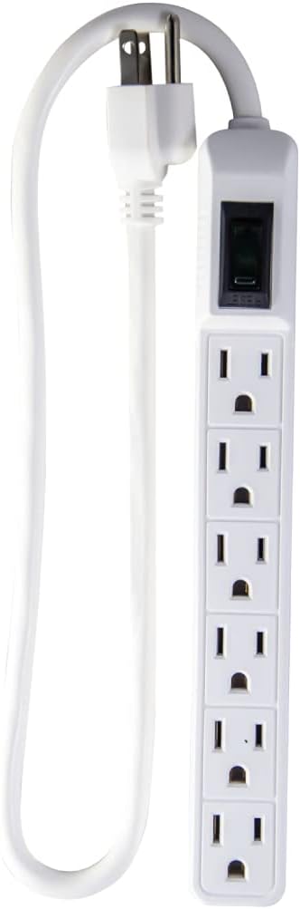 Go Green Power 6-Outlet Mini Surge Protector, 90 Joules, Circuit Breaker, Mountable, White – Ideal for Computers & Home Appliances