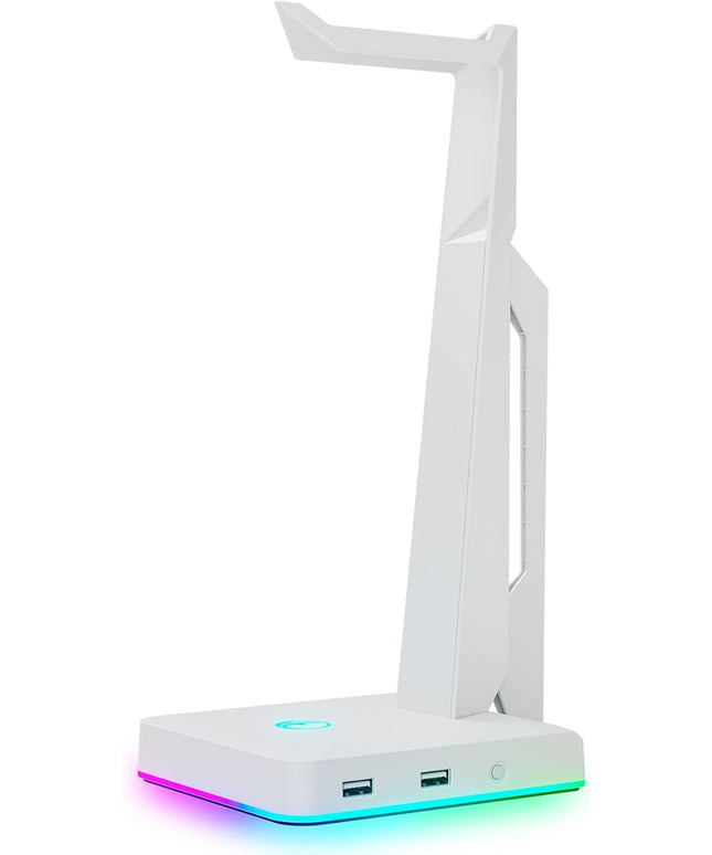 IFYOO RGB Gaming Headset Stand with 2 USB Ports, Game Headphone Mount for PC, Xbox One, PS4, Switch, Earphone Holder Hanger, Great for Gaming Stations, Fancy Desk Gamer Accessories, White