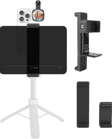 Metal Dual Device Tablet & Phone Holder Tripod Mount Adapter Set for Live Streaming and Teleprompter - Compatible with Tripods, Monopods, Selfie Sticks, Heads, Gimbals and Stabilizers