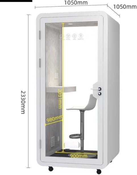 Mobile Office Pod Booth, Solo Soundproof Pod with High-Density Acoustic Panels, Premium Sound Pod with Silent Ventilation, Wheels and Feet, Build-in Table, LED Lighting System, USB Ports (White-Grey)