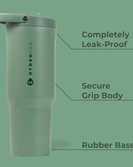 HydroJug Sport - Stainless Steel Tumbler with Straw, Vacuum Insulated, 32oz Leakproof Water Bottle, Ergonomic Design, Reusable, Dishwasher Safe, Rubber Base, Durable for Gym or Outdoors, Sage