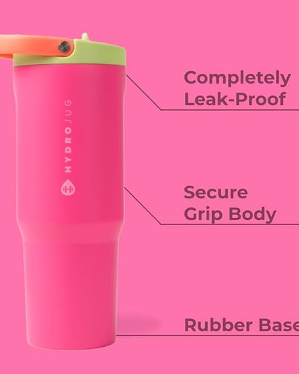 HydroJug Sport - Stainless Steel Tumbler with Straw, Vacuum Insulated, 32oz Leakproof Water Bottle, Ergonomic Design, Reusable, Dishwasher Safe, Rubber Base, Durable for Gym or Outdoors, Orchid