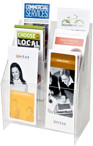 Clear-Ad - MPF-0409-3 - Premium Acrylic 3 Tier 6 Pocket Brochure Holder 4x9 - Transparent Plastic Pamphlet Display Stand (Pack of 1)