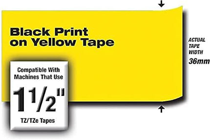 Brother Genuine P-Touch TZE-661 Tape, 1 1/2" (36 mm) Standard Laminated P-Touch Tape, Black on Yellow, for Indoor or Outdoor Use, Water-Resistant, 26.2 ft (8 m), Single-Pack