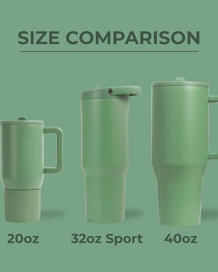 HydroJug Sport - Stainless Steel Tumbler with Straw, Vacuum Insulated, 32oz Leakproof Water Bottle, Ergonomic Design, Reusable, Dishwasher Safe, Rubber Base, Durable for Gym or Outdoors, Sage