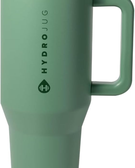 HydroJug Traveler - 40 oz Water Bottle with Handle & Flip Straw - Fits in Cup Holder, Leak Resistant Tumbler-Reusable Insulated Stainless Steel & Rubber Base - Gifts for Women & Men, Sage