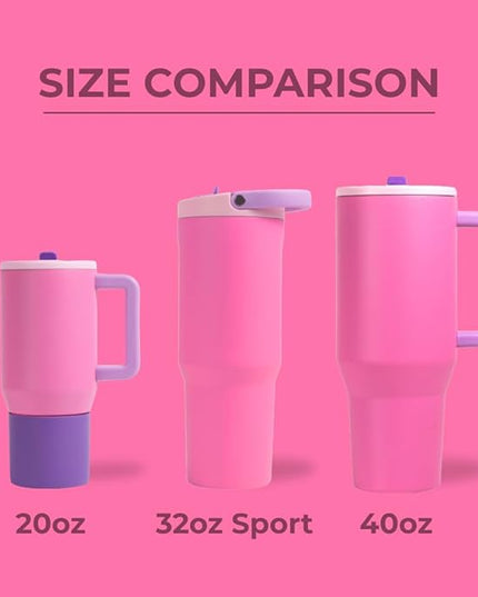 HydroJug Sport - Stainless Steel Tumbler with Straw, Vacuum Insulated, 32oz Leakproof Water Bottle, Ergonomic Design, Reusable, Dishwasher Safe, Rubber Base, Durable for Gym or Outdoors, Pink Sugar