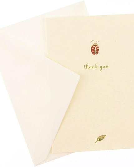 Graphique Ladybug La Petite Presse Boxed Notecards - 10 Embossed and Embellished Gold Foil Ladybug "Thank You" Notes with Matching Envelopes, 3.25" x 4.75"