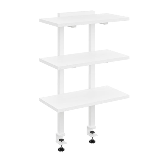 MAHANCRIS Clamp On Desk Organizer, 3-Tier Desktop Bookshelf, Adjustable Desk Storage Shelf, Metal Frame, for Office, Study and Game Room, White DSWT3601